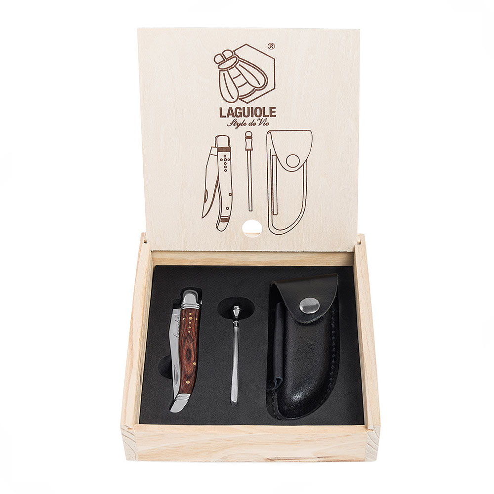 LAGUIOLE Luxury - kapesní nůž s pouzdrem a brouskem - rukojeť palisandr